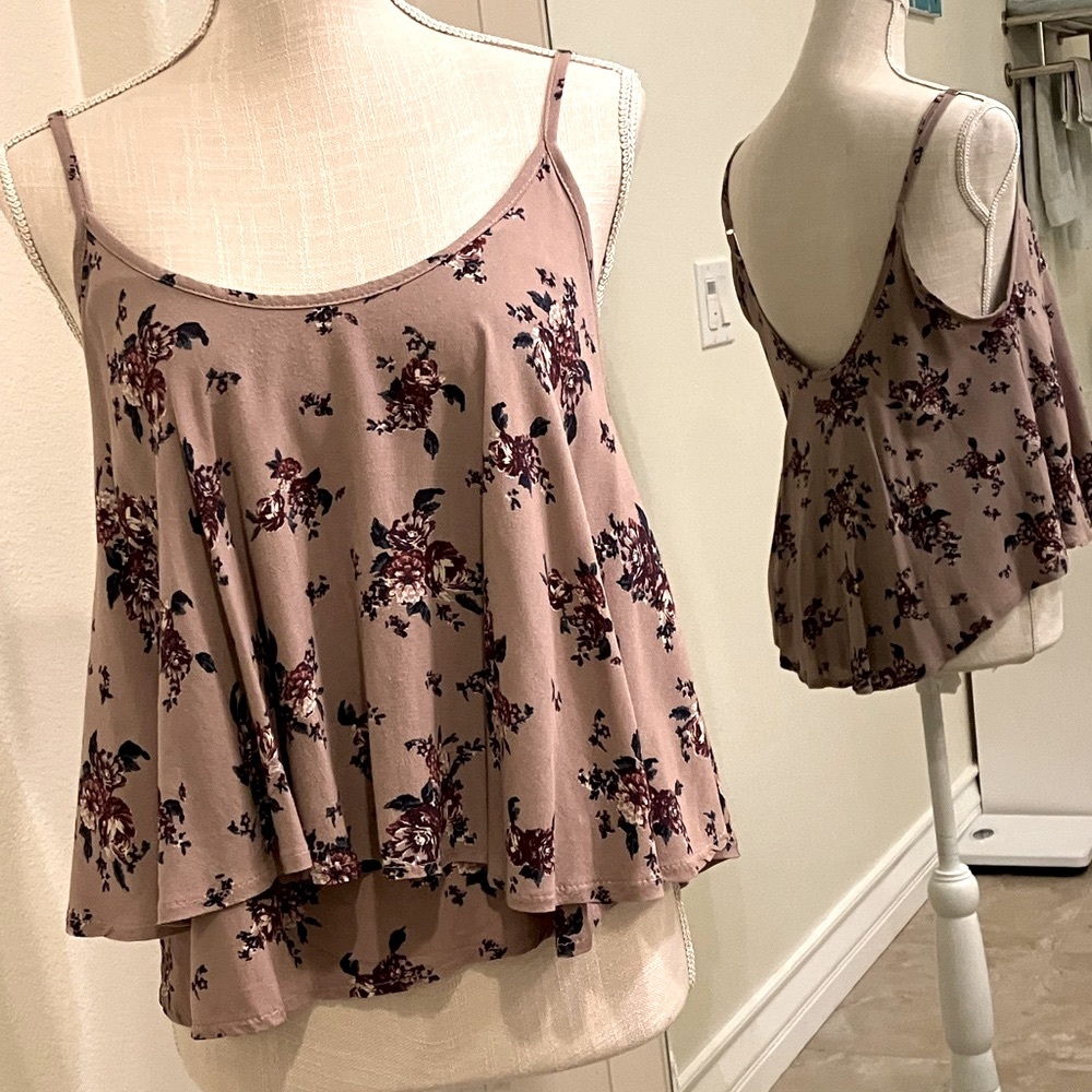 Purple floral two-tiered flowy tank top, est size S/M